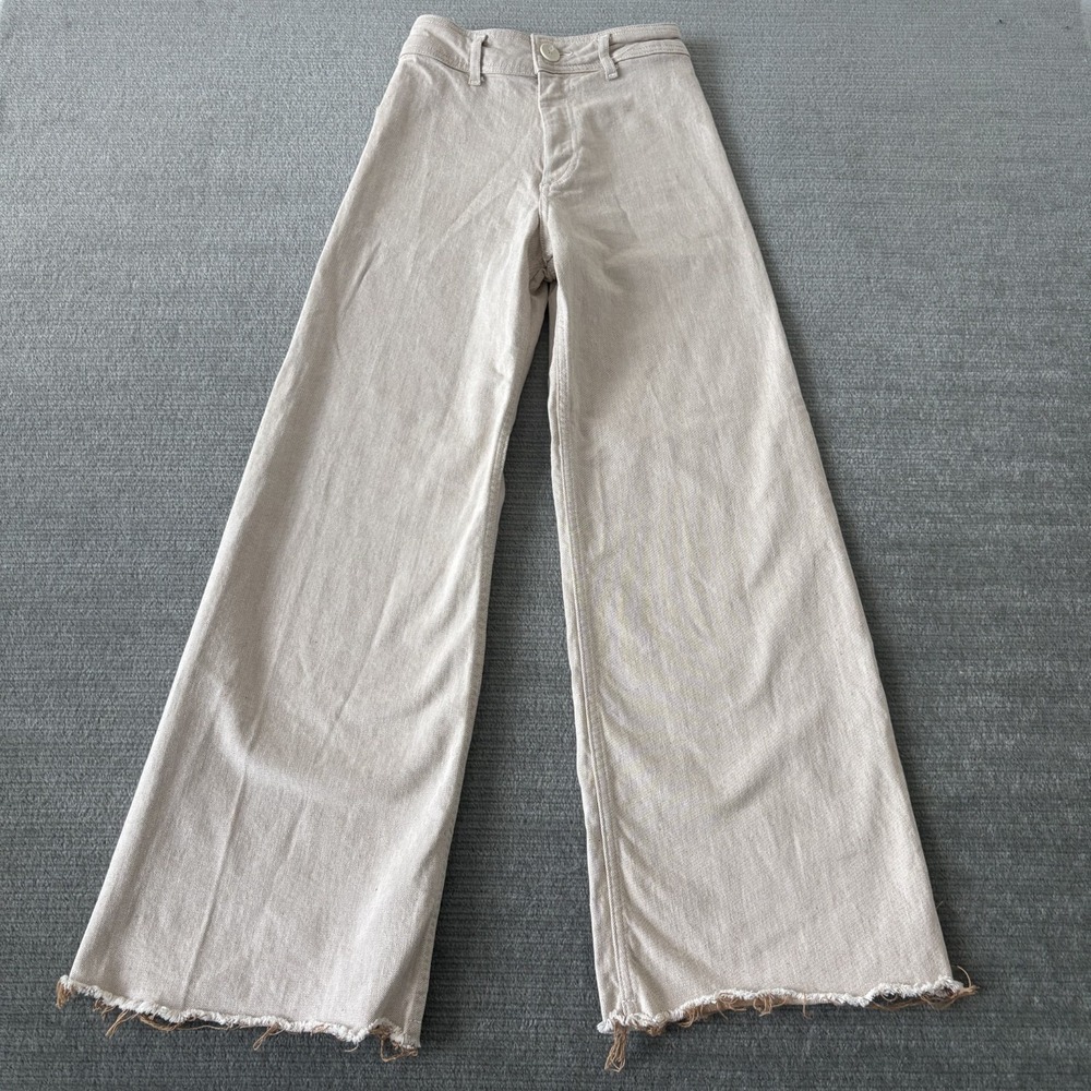 Zara Jeans The Marine Straight Stretch Women 2 Beige Denim High Rise Coastal